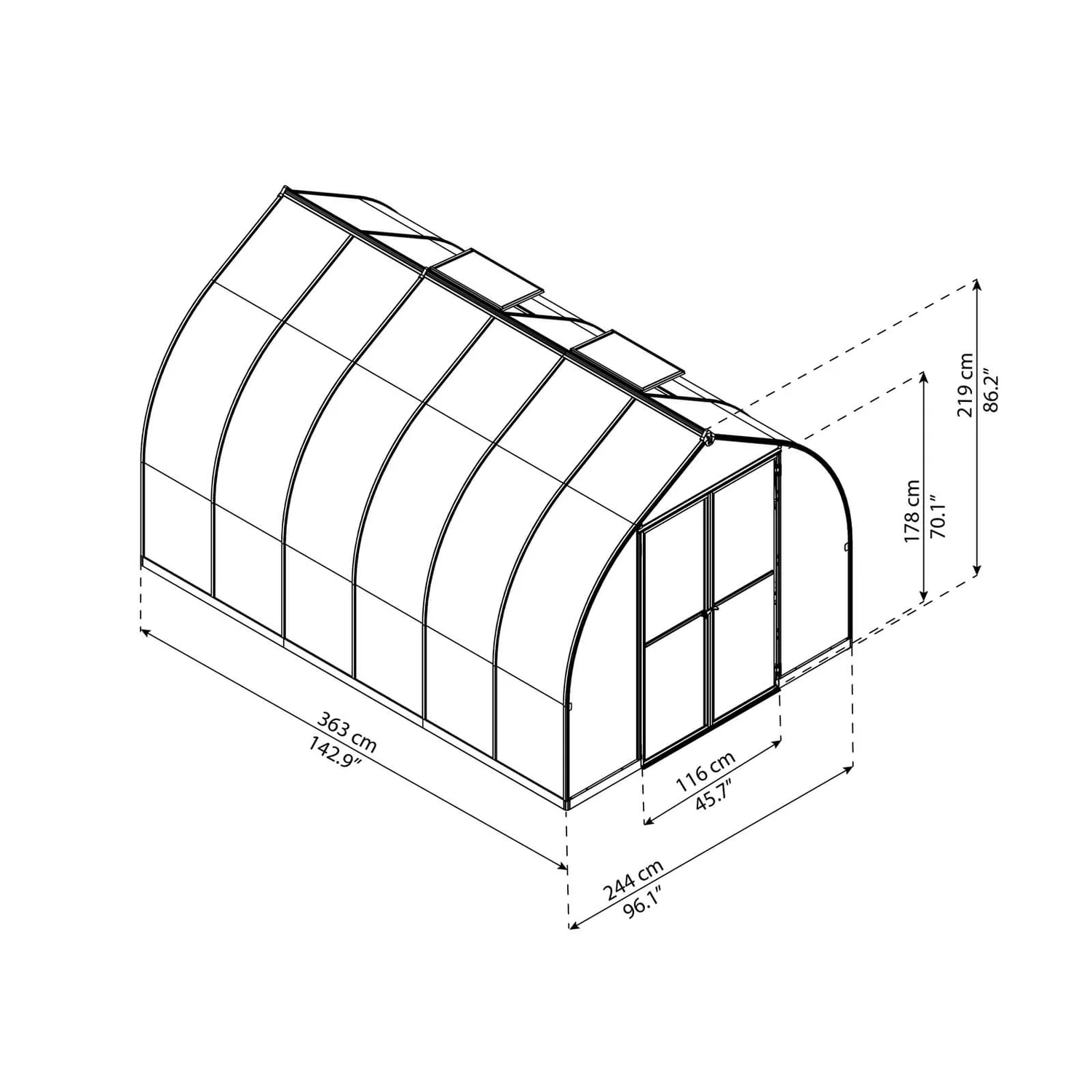 Palram 8 X 12ft Canopia Bella Greenhouse - Silver 10 Palram 8 X 12ft Canopia Bella Greenhouse - Silver - Image 10