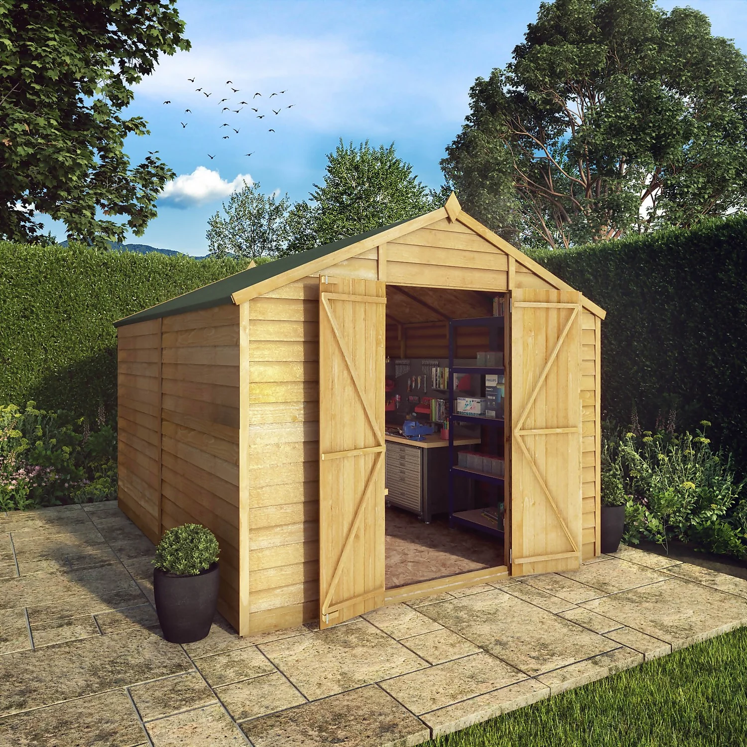 Mercia 10 X 8ft Overlap Double Door Apex Windowless Shed 2 Mercia 10 X 8ft Overlap Double Door Apex Windowless Shed - Image 2