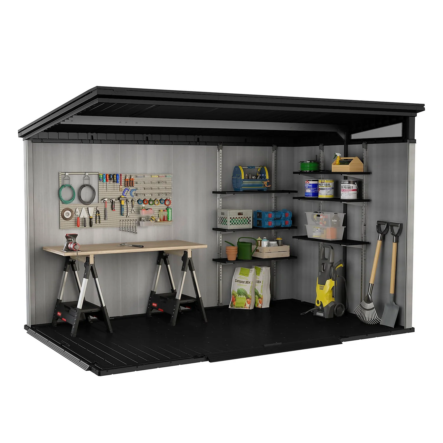 Keter Artisan 11 X 7ft Outdoor Plastic Garden Storage Pent Shed - Grey 10 Keter Artisan 11 X 7ft Outdoor Plastic Garden Storage Pent Shed - Grey - Image 10