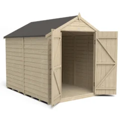 Forest 8 X 6ft Overlap Pressure Treated Apex Shed - Double Door No Windows -Garden Decorations and Ornaments Store 12833294 5134833197058372