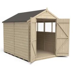 Forest 6 X 4ft Overlap Pressure Treated Apex Shed - Double Door 4 Windows - Incl. Installation -Garden Decorations and Ornaments Store 12833313 4294833202531467