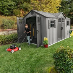 Lifetime 15x8 Ft Rough Cut Dual Entry Outdoor Storage Shed -Garden Decorations and Ornaments Store 12836588 1305012583765228