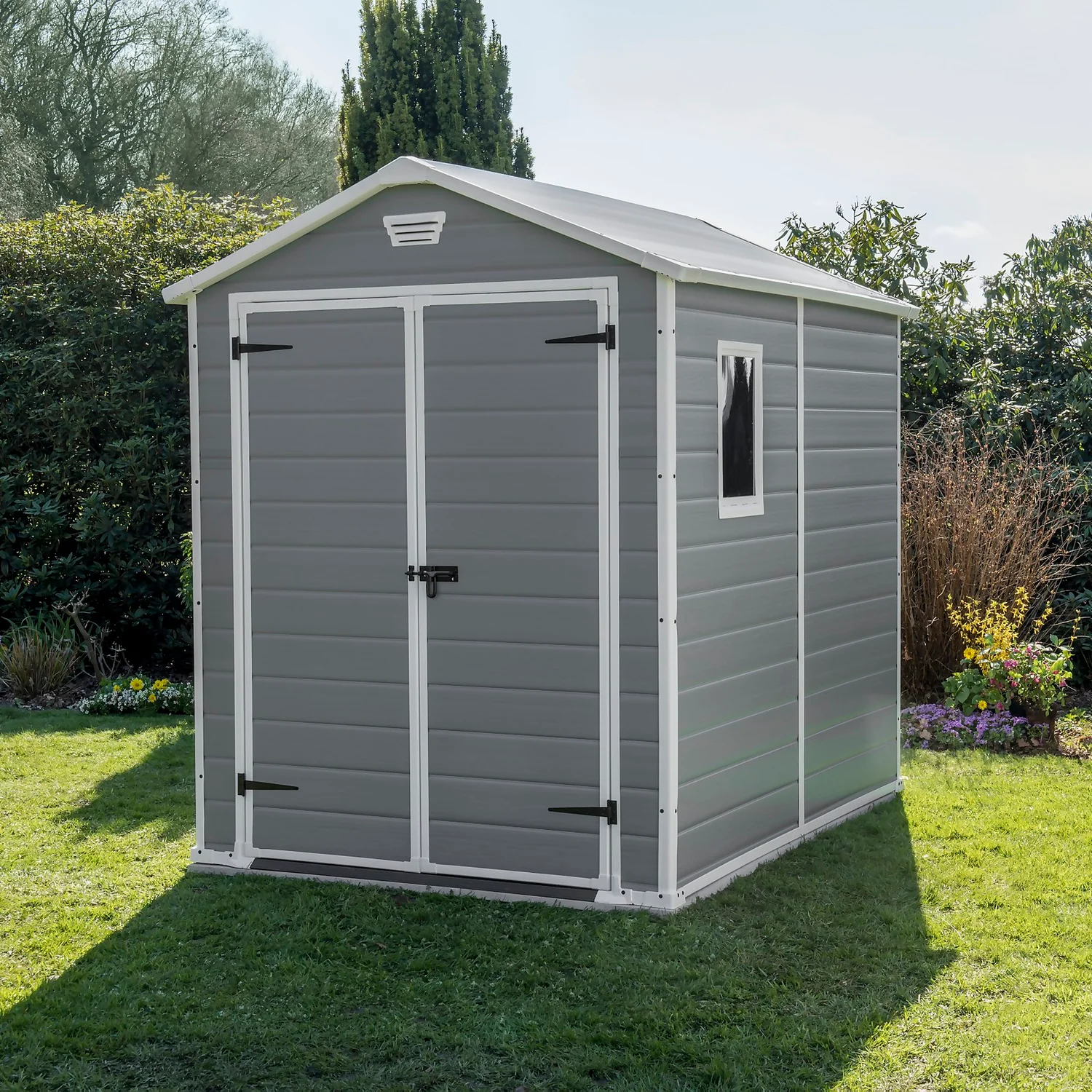Keter Manor 6 X 8ft Outdoor Garden Apex Storage Shed - Grey 2 Keter Manor 6 X 8ft Outdoor Garden Apex Storage Shed - Grey - Image 2