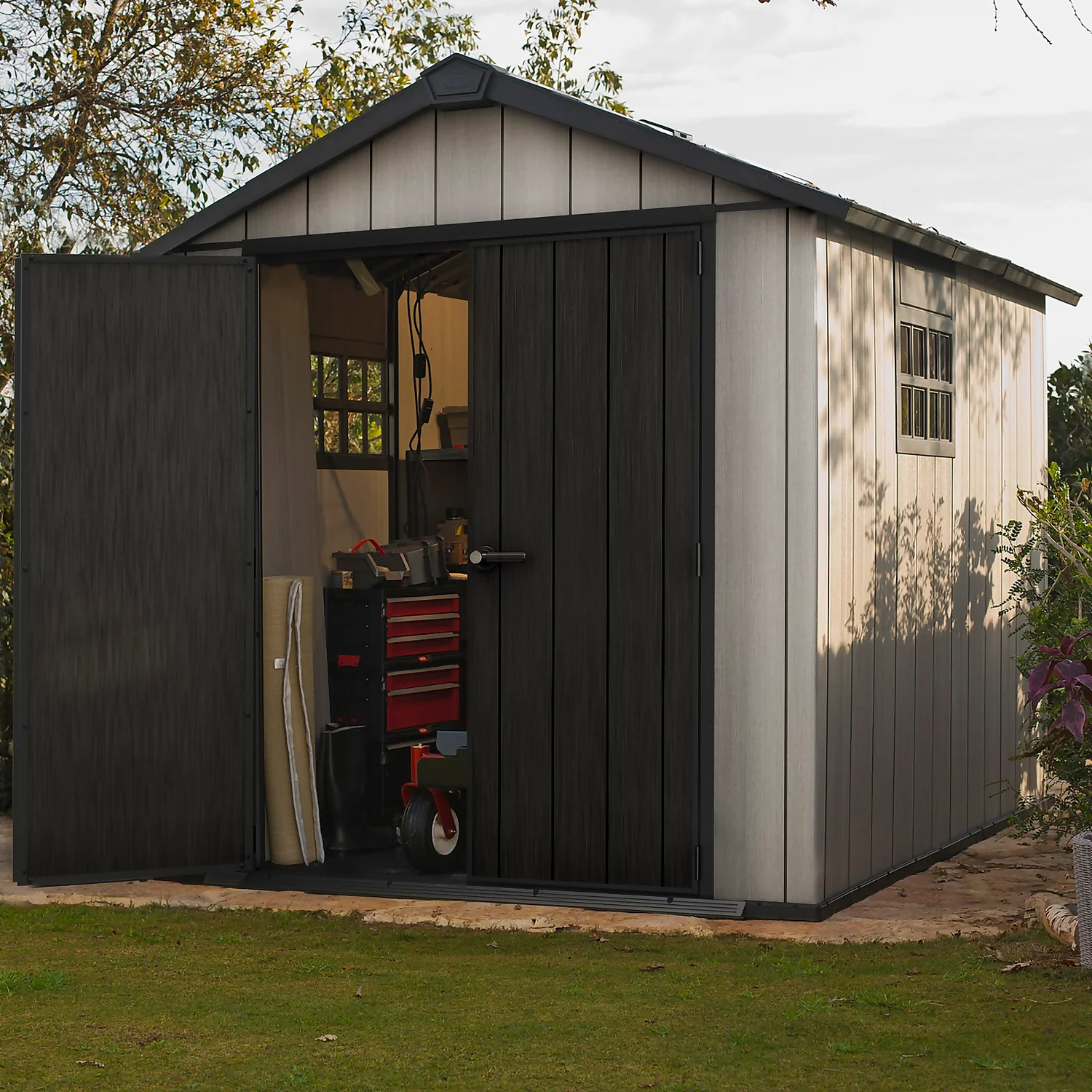 Keter Oakland 7.5 X 11ft Outdoor Garden Apex Storage Shed - Grey 2 Keter Oakland 7.5 X 11ft Outdoor Garden Apex Storage Shed - Grey - Image 2