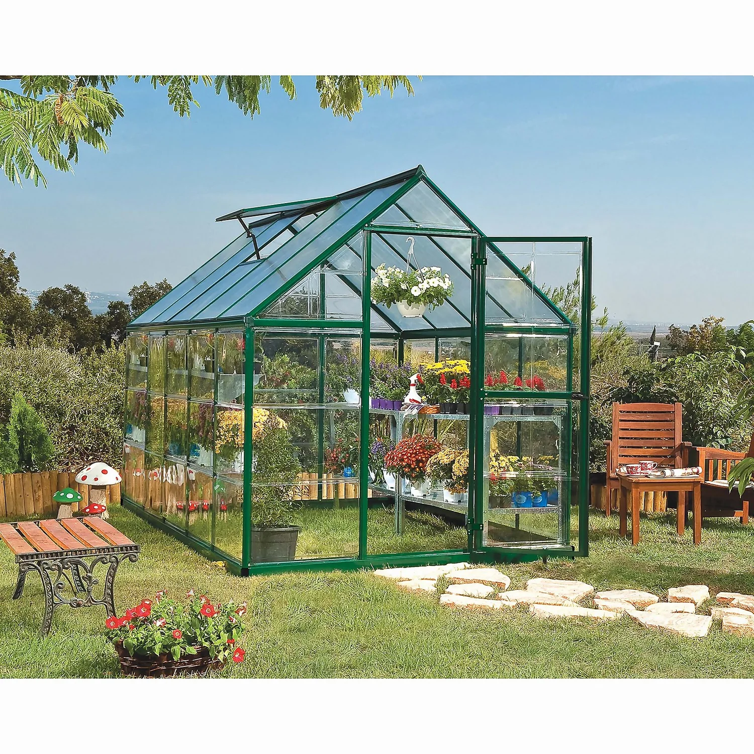 Palram Canopia Hybrid 6 X 10ft Green Greenhouse 2 Palram Canopia Hybrid 6 X 10ft Green Greenhouse - Image 2