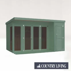 Country Living Overton 12 X 8ft Premium Garden Room Summerhouse With Side Shed Painted + Installation - Aurora Green