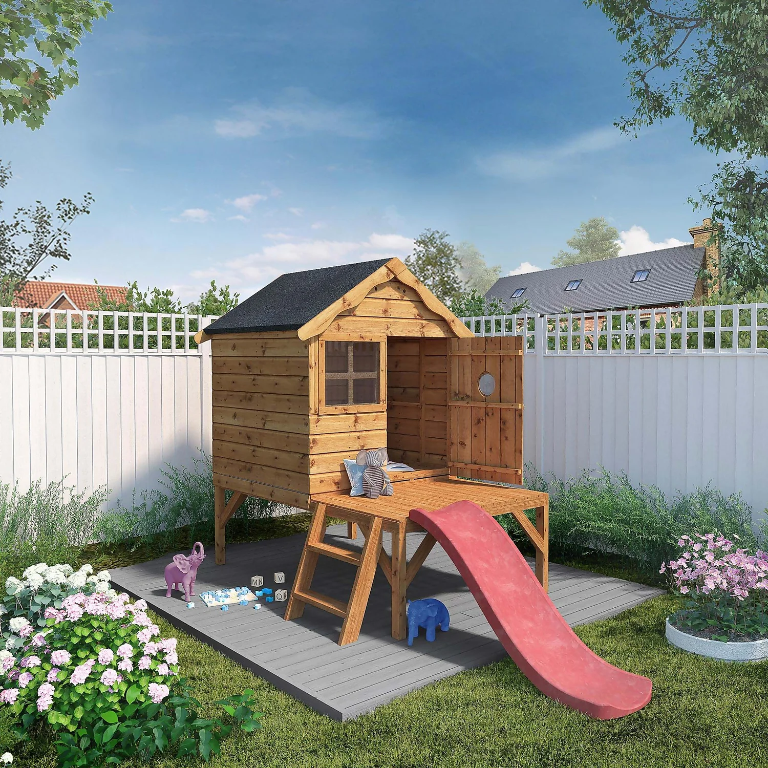 Mercia 7 X 9'4ft Snug Wooden Playhouse Tower & Slide - Installation Included 2 Mercia 7 X 9'4ft Snug Wooden Playhouse Tower & Slide - Installation Included - Image 2
