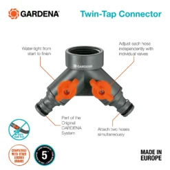 GARDENA Twin Tap Connector 26.5 Mm (G 3/4") -Garden Decorations and Ornaments Store 13043402 2014907556796263