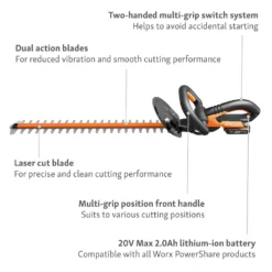 Worx WG260E.5 20V 2.0Ah Cordless Hedge Trimmer - 61cm 10 Worx WG260E.5 20V 2.0Ah Cordless Hedge Trimmer - 61cm -Garden Decorations and Ornaments Store 13326412 9914900646513268