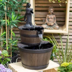 Stylish Fountain Whiskey Barrels Garden Water Feature -Garden Decorations and Ornaments Store 13944159 1645005844956494