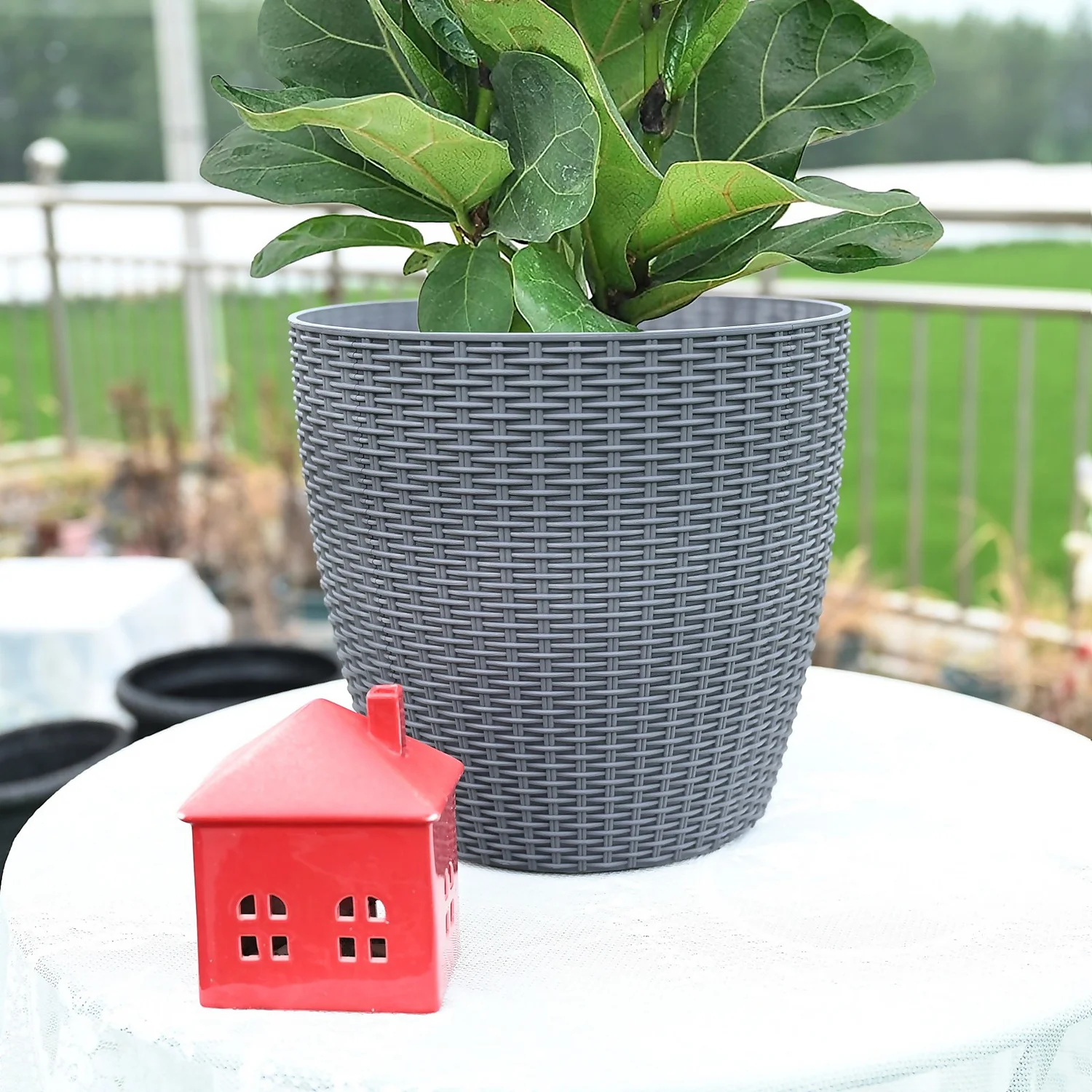 Grey Weave Planter - 35cm 2 Grey Weave Planter - 35cm - Image 2